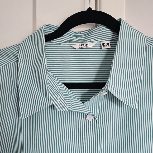 Green Pinstripe Button Down Shirt Penningtons Size X - Picture 7 of 11